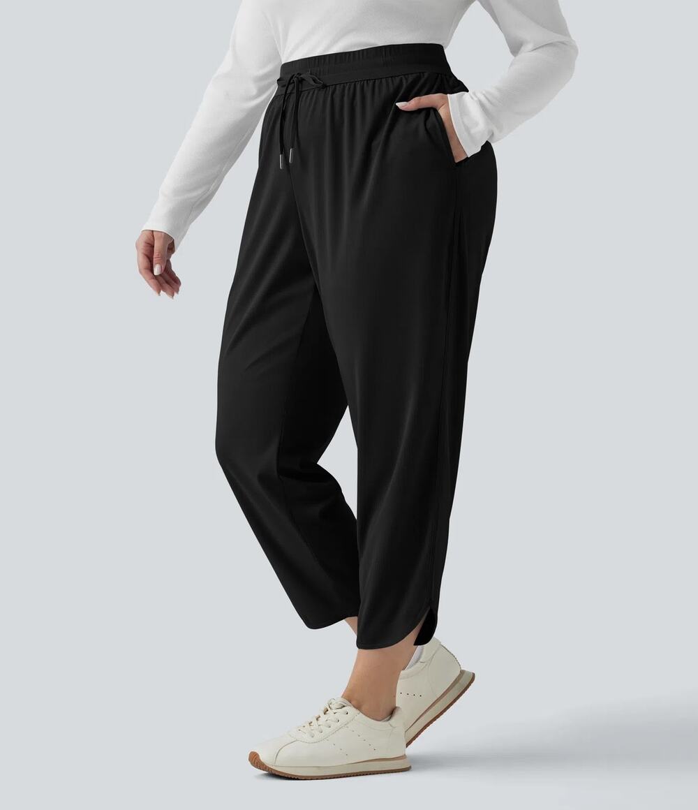 Halara Plus Size Mid Rise Drawstring Curved Hem Quick Dry Golf Pants Black 1X